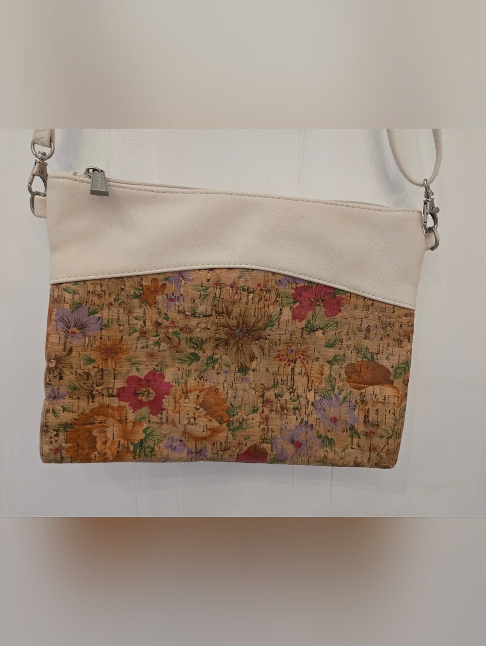 Pixie Mood Floral Cork Crossbody Purse Bag in Cream and Multicolor